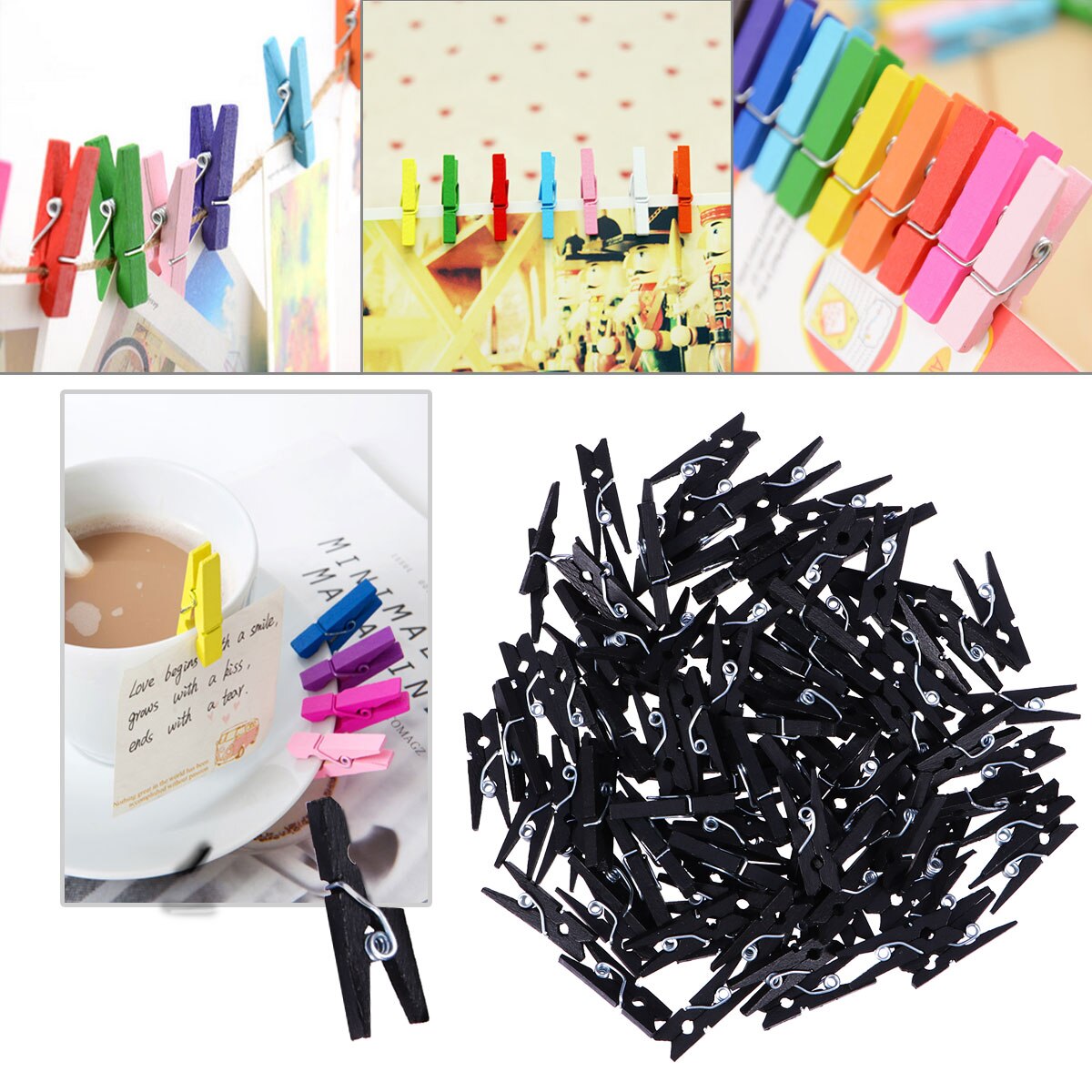 100 Pcs Houten Paperclips Utility Veelzijdig Wasknijper Clips Foto Foto Kabel Foto 'S Organizer Clips Voor Opknoping Foto 'S