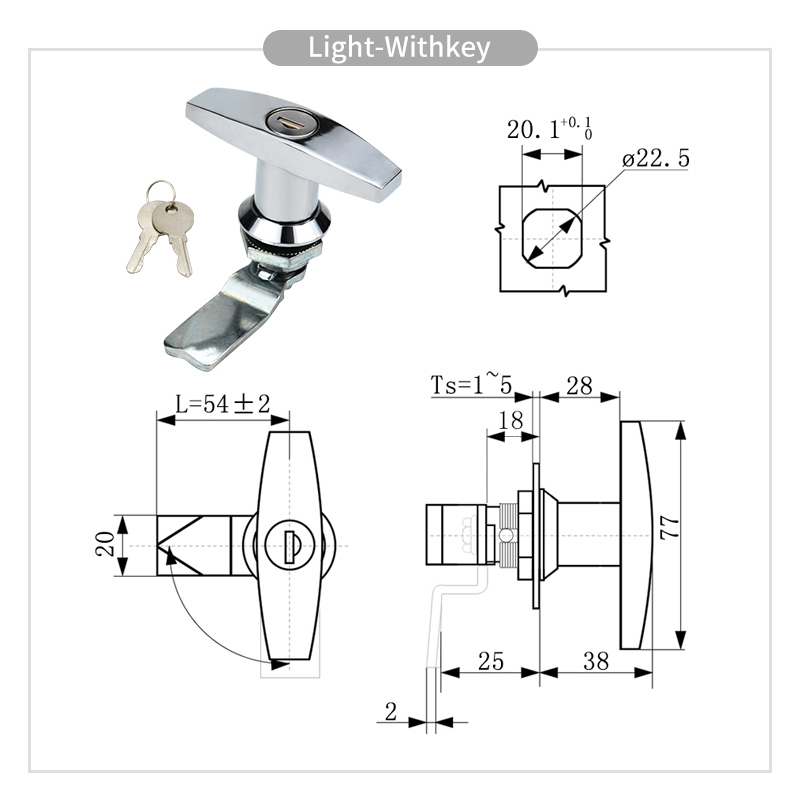Håndtakslås bakfeste t-lås i sinklegering verktøykasse garasjeport t-lås industriell skaplås til tilhenger campingvogn kalesje: Sølv