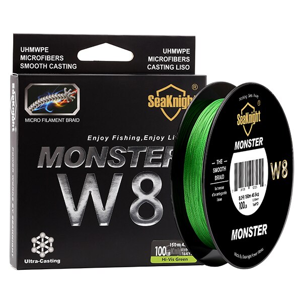 Monster- W8 150 Mt Geflochtene Angelschnur 8 Stränge Spinnt Super Dünne 0,8 # PE Multifilament Schwimmleine 15LB 6,8 KG 0,14mm: Hallo vis Grün