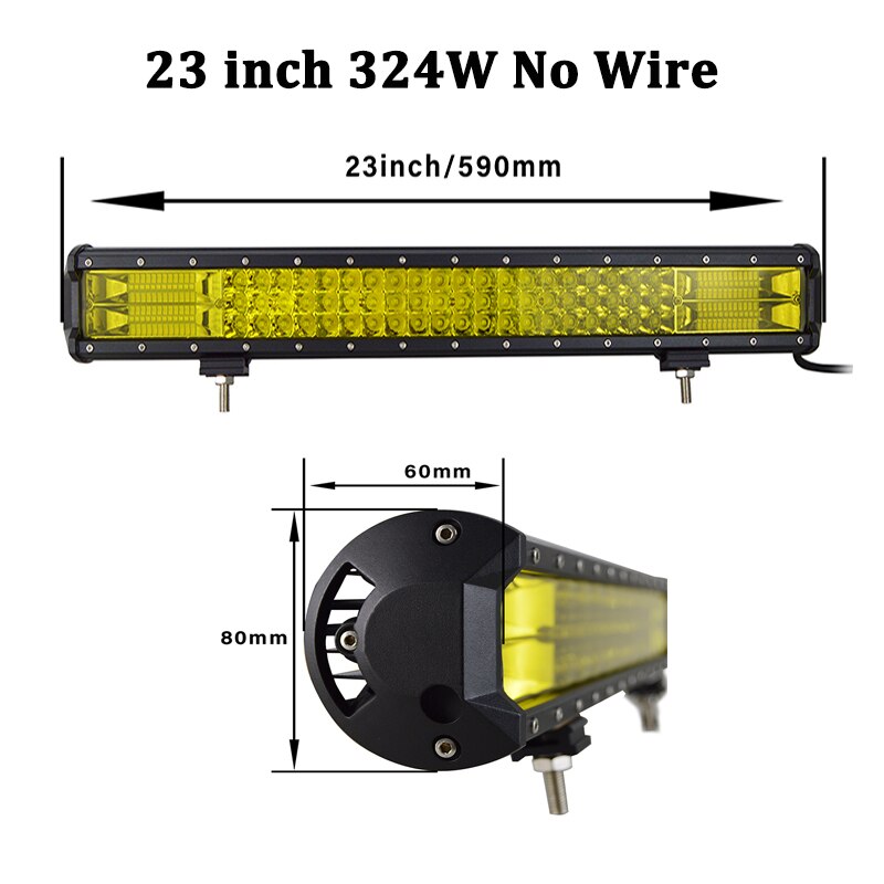 Willpower 20 22 inch Yellow Led 4x4 Offroad Light Bar 324W for 4WD Truck SUV ATV Trailer Beam Amber Work Driving Lights Fog Lamp: 23 inch no wire