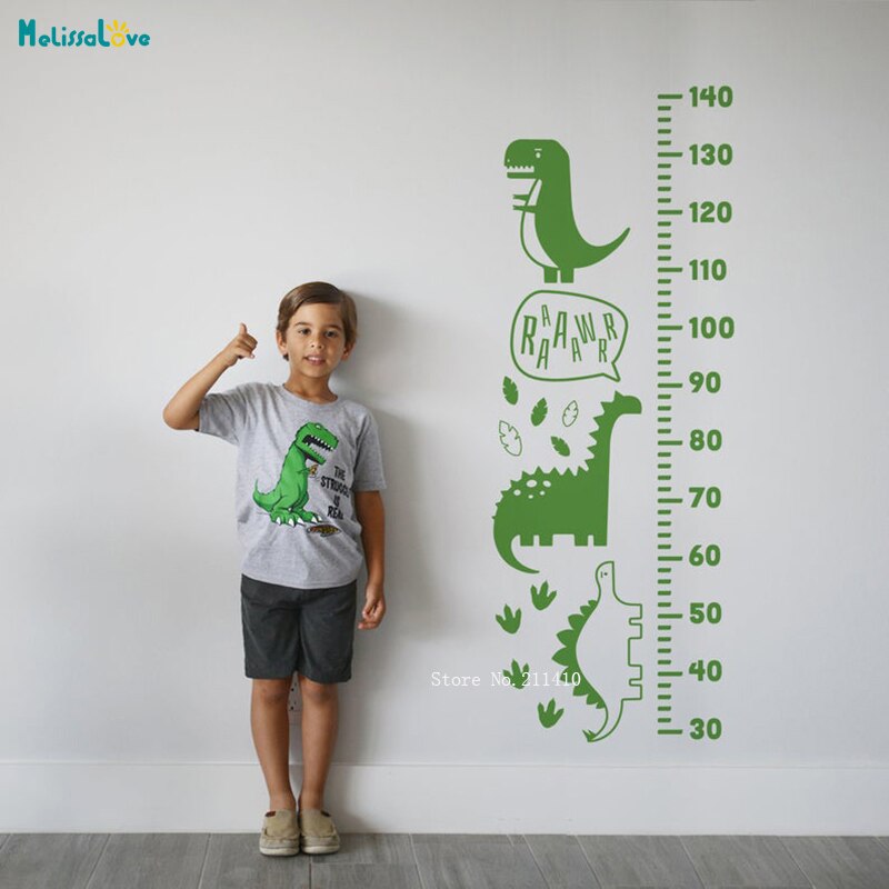 Dinosaurie barn högt diagram fast storlek härlig väggdekal mått tillväxt baby pojkar lekrum barnkammare vinyl konst dekaler  yt3506