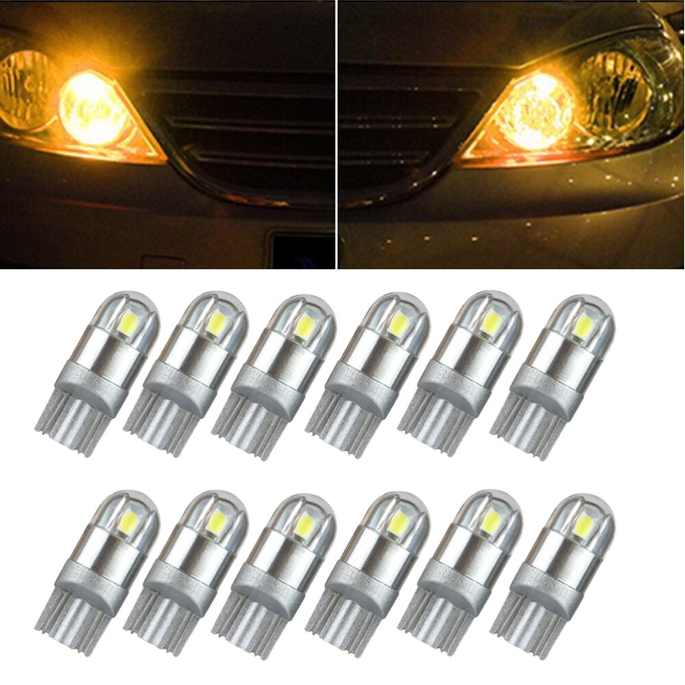 12pcs LED Car Tail Bulb Brake Lights Auto Reverse Lamp Daytime Running Signal Light(T10 3030 Blue Light): Yellow
