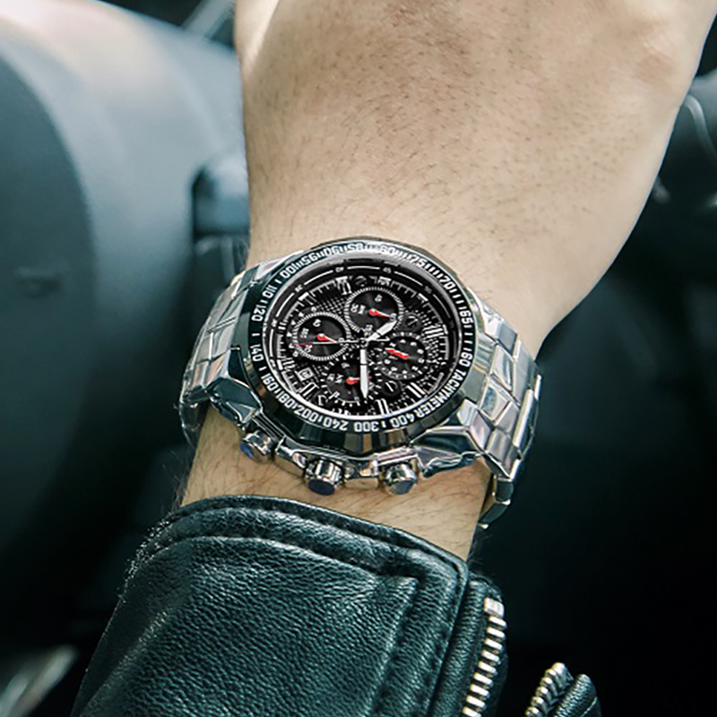 2024 WWOOR herren Uhr Top Luxus Schwarz Armbanduhr Sport Chronograph Stahl Quarz Männer Uhren Relogio Masculino