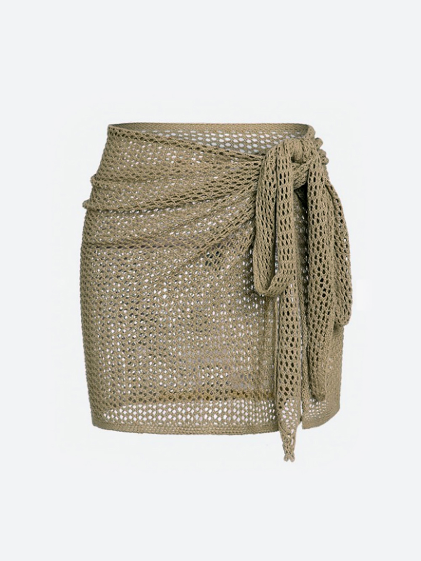 Women's Knitted Short Skirt with Hollow Straps and Slit, Sexy Beach Coverup Shirt for Summer: M / army green