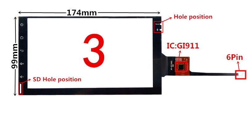 Pantalla táctil capacitiva GT911 de 7 pulgadas, 174mm x 99mm, para DVD de coche, navegación GPS, Panel de cristal