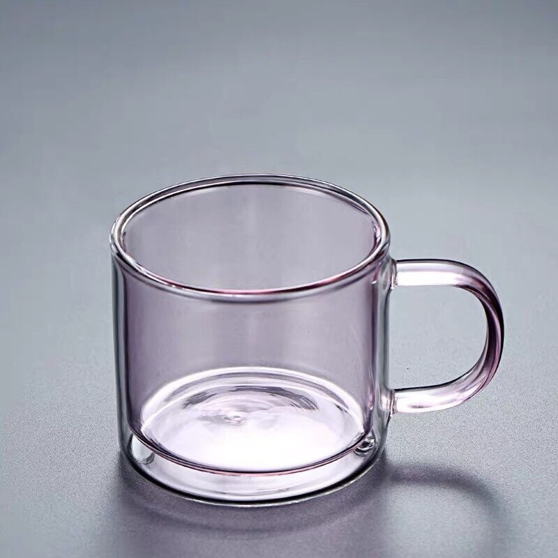 Nordic Style Double Wall Glass High Borosilicate Colored Glass Cup Heat Resistant Tea Coffee Mug with Handle Whiskey Beer Mug: Pink