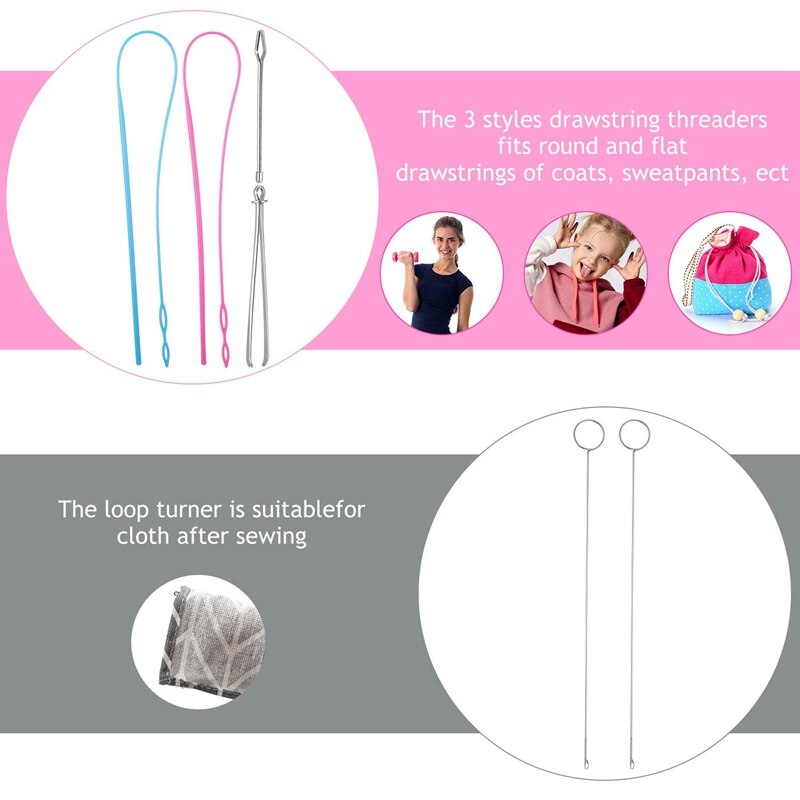 6 Pieces Sewing Loop Kit, Loop Turner Hook Flexible Drawstring Threader Metal Tweezers Long Loop Turner Tool With Latch