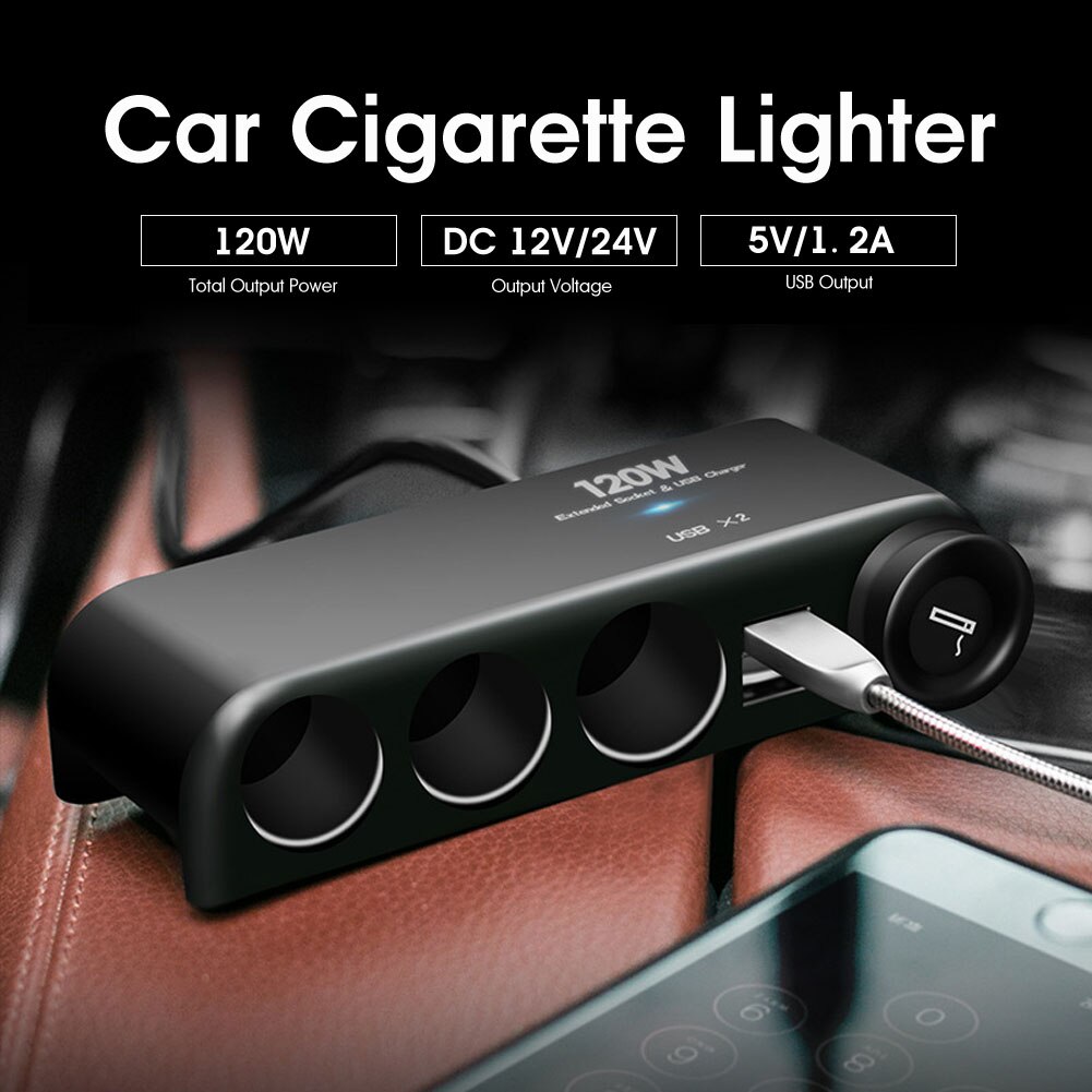 Divisor de mechero de coche, adaptador de cargador USB, carga en el encendedor de cigarrillos, 4 vías, 12V, 24V