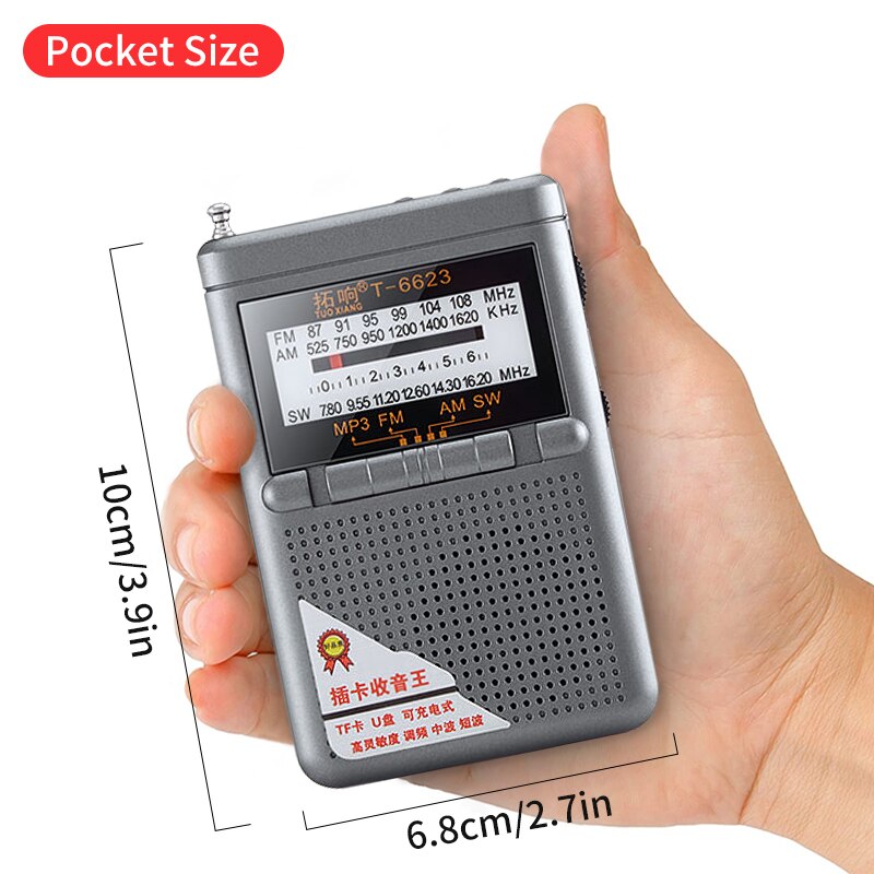 Täysikaistainen radiovastaanotin fm/am/sw maailmankaista lcd-näytöllä kannettava radio taskuradio miniradio solkivastaanottimella