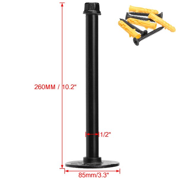 Rétro noir fer industriel tuyau étagère support support de montage support supports étagères de rangement décor à la maison: 260mm