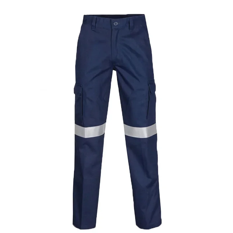 Pantalon de travail de Construction en tissu 100% coton pour hommes, avec bandes réfléchissantes, avec bande réfléchissante, vêtements de travail haute visibilité: XL / Black
