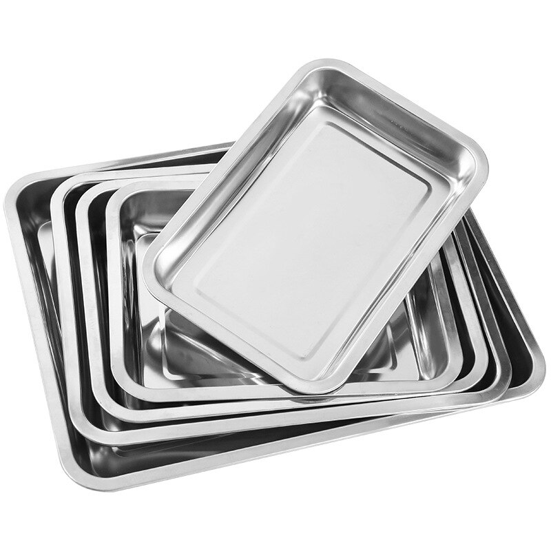 Stainless Steel Storage Metal Tray Rectangle Food Shallow Plates Serving Fruit Steaming Dish Tools Household Kitchen Accessories