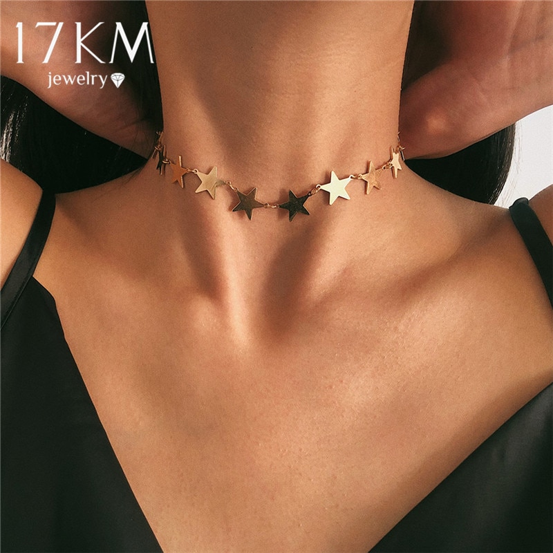 17KM Simple Plain Star Choker Necklace for Women Gold Sliver Chain Necklaces Collares Statement Jewelry