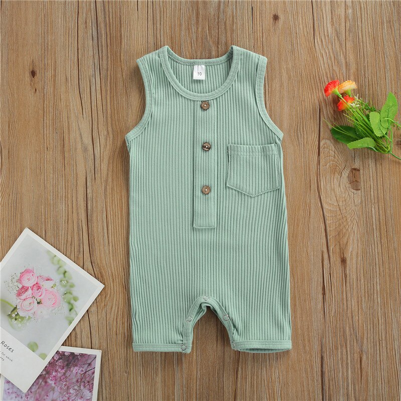 Pasgeboren Baby Meisjes Jongens Zomer Kleding Peuter Kids Baby Jongens Mouwloos Knop Gebreide Romper Jumpsuits Overalls Zachte Outfits