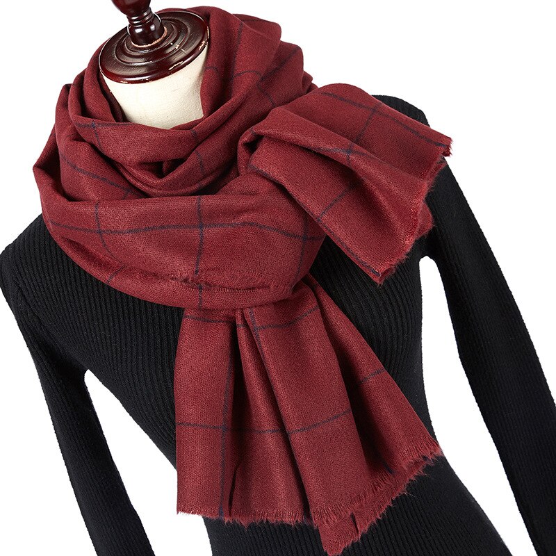 Otoño Invierno negro rojo verde amarillo búfalo tartán Plaid bufanda mujeres hombres lana gruesa lana poncho de bufandas capa: Color vino
