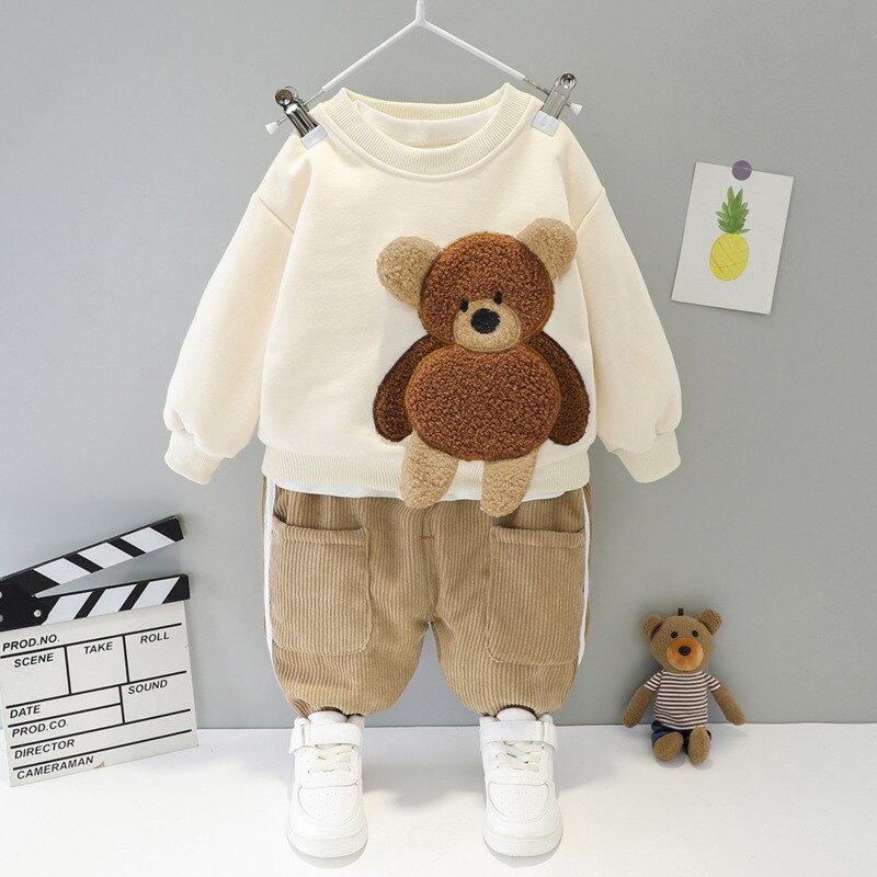 Winter Mode Baby Meisje Kleding Kinderen Jongens Katoen Dikker T-shirt Broek 2 Stuks Sets Peuter Casual Kleding Kids Trainingspakken: BO litixiong FWhite / 12m