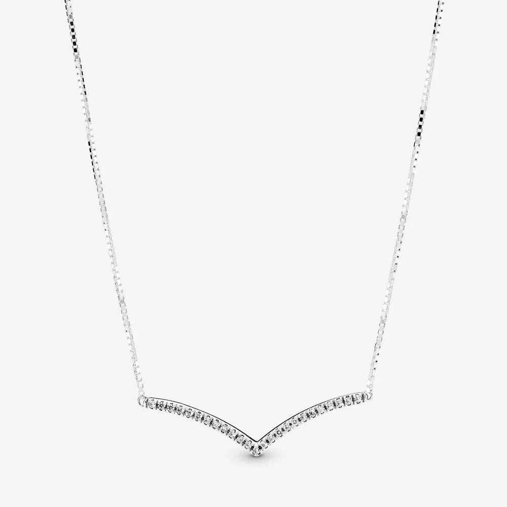 Echt 925 Sterling Zilver Sparkling Wishbone Ketting Voor Vrouwen Fijne Sieraden Verklaring Kettingen Colgantes Collier Femme