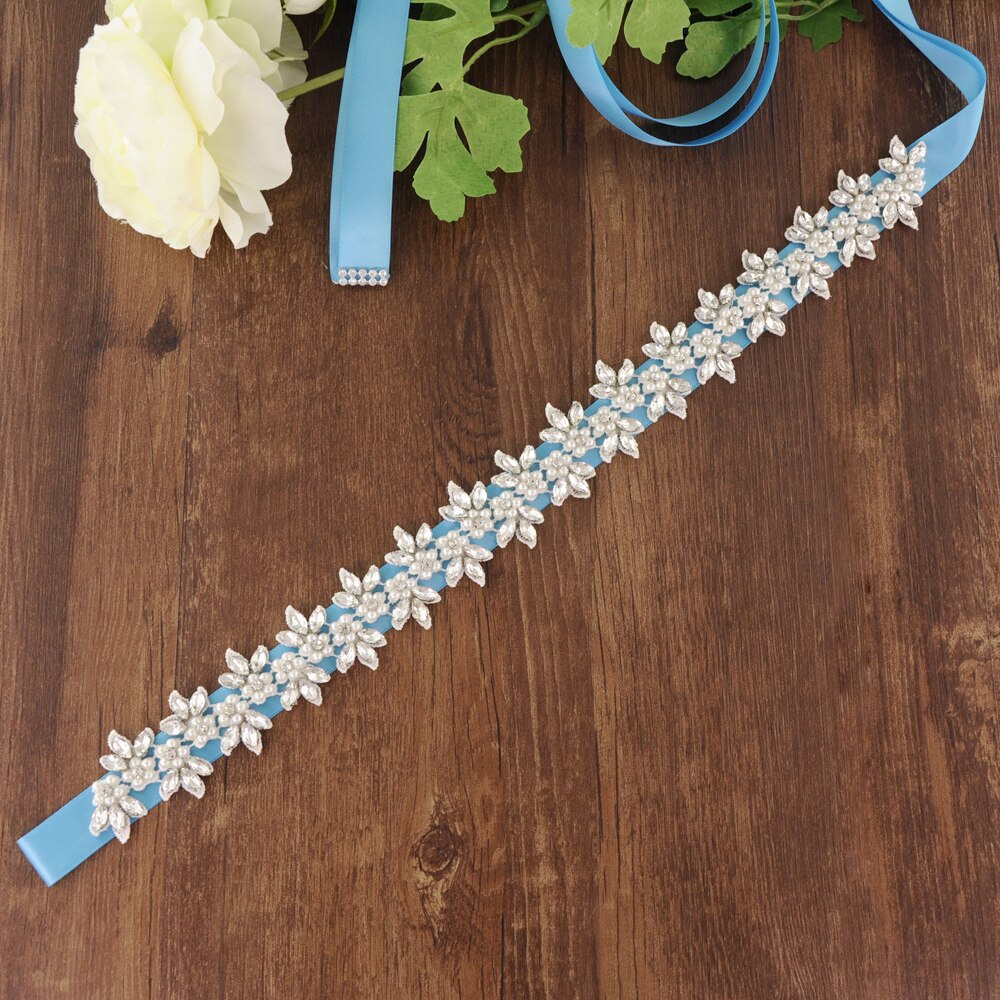 Luxe parelriem voor trouwjurken, bruidsjurkaccessoires, bruidsjurkriem, bruidsmeisjesriem, avondfeestjurkriem, scs 275: Blauw