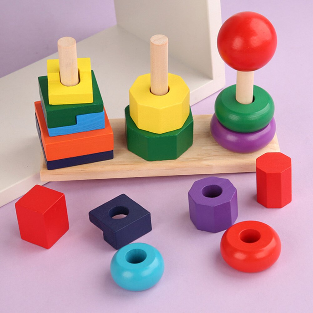 1 Set Colorful Block Column Toy Shape Color Match Toy