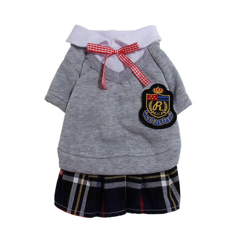 Pet school style hoodie cat dog college style couple wear kitten puppy school uniform skirt dog shirt cat T-shirt pet clothes: Grey skirt / M