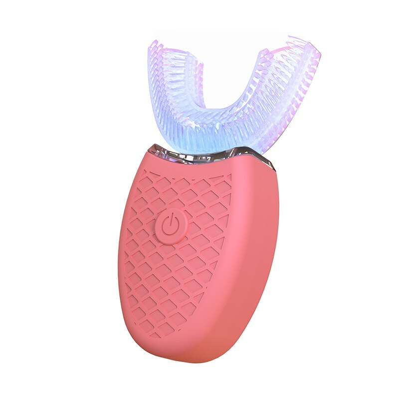 360 graders automatisk sonisk elektrisk tandbørste silikone ultralyds elektronisk u type tandbørste usb genopladelige tænderens: Rød