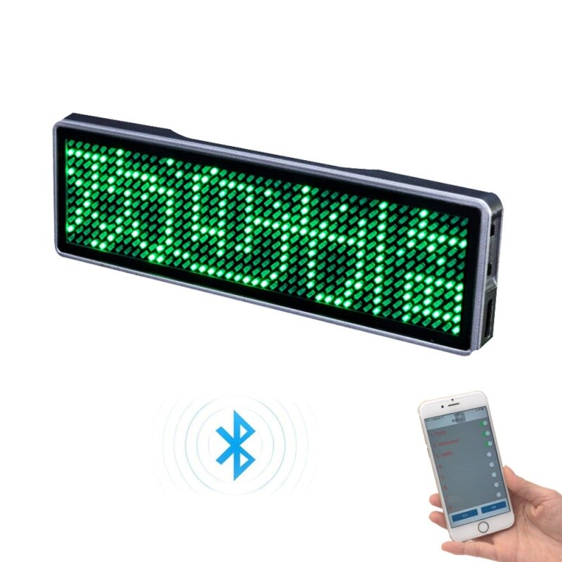 Led Badge Clip Insignia Rechargeable Bluetooth Digital Diy Scrolling Message Board Mini Display Led Name Peugeot Badge Sign Tag: Bluetooth Green