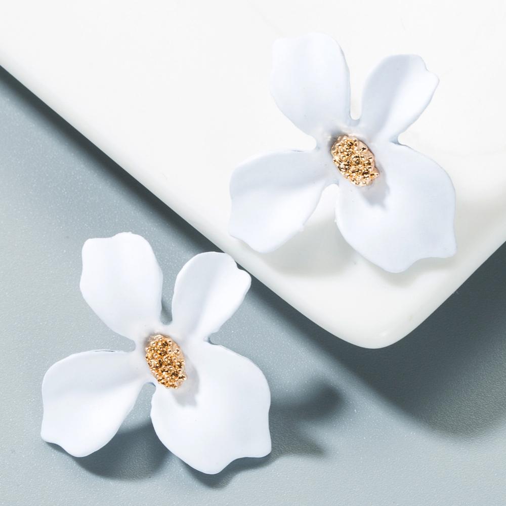 niedlich Schmuck Große Doppel Blume stud Ohrringe Für Frauen Sommer Stil Party Hochzeit Übertrieben schwarz Ohrringe: one white