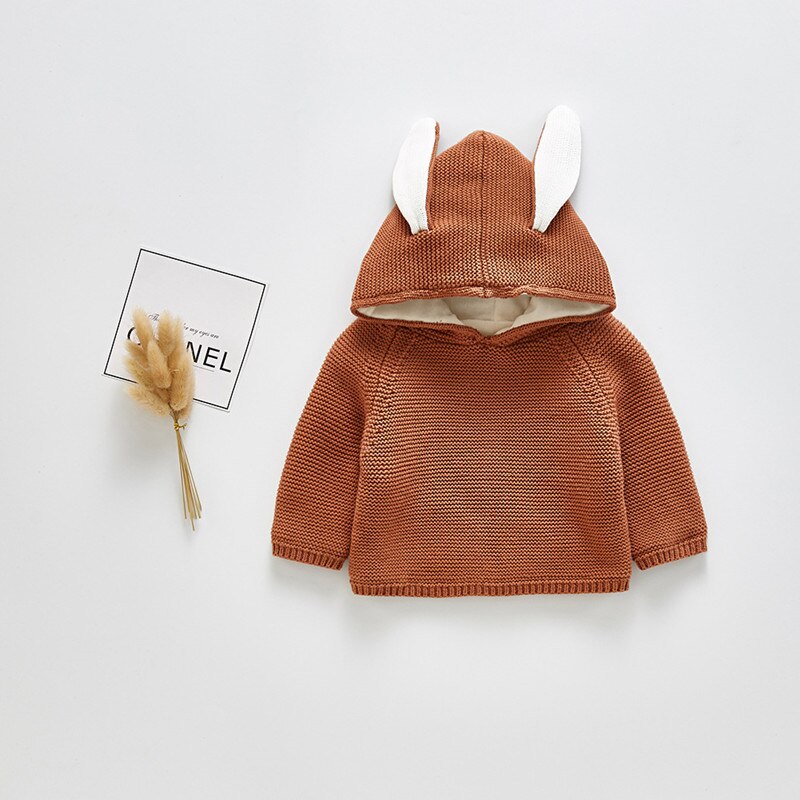 Vinter tjock bebis flickor jacka barn pojkar kappor kaninöron hoodie stickat flickkläder spädbarnskläder barnkläder: A / 3m