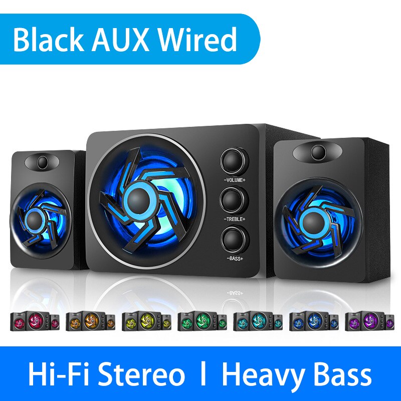 LED Computer Speaker 4D Surround Sound Mini Subwoofer Music Speaker for Laptop Notebook PC Phone Stereo Bluetooth Loudspeaker: D209 Black AUX