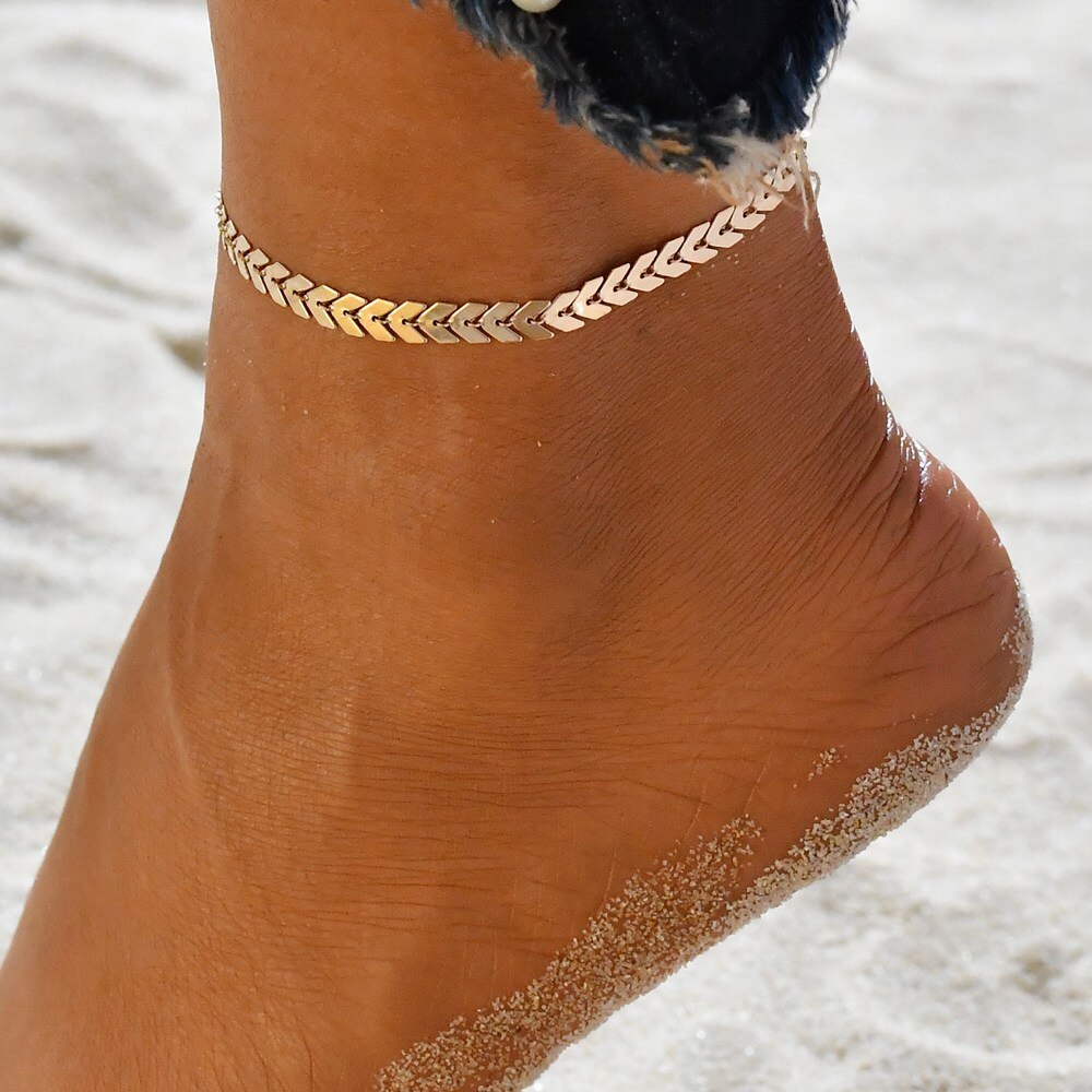 Heart Female Anklets Barefoot Crochet Sandals Foot Jewelry Leg On Foot Ankle Bracelets For Women Leg Chain Beach Summer