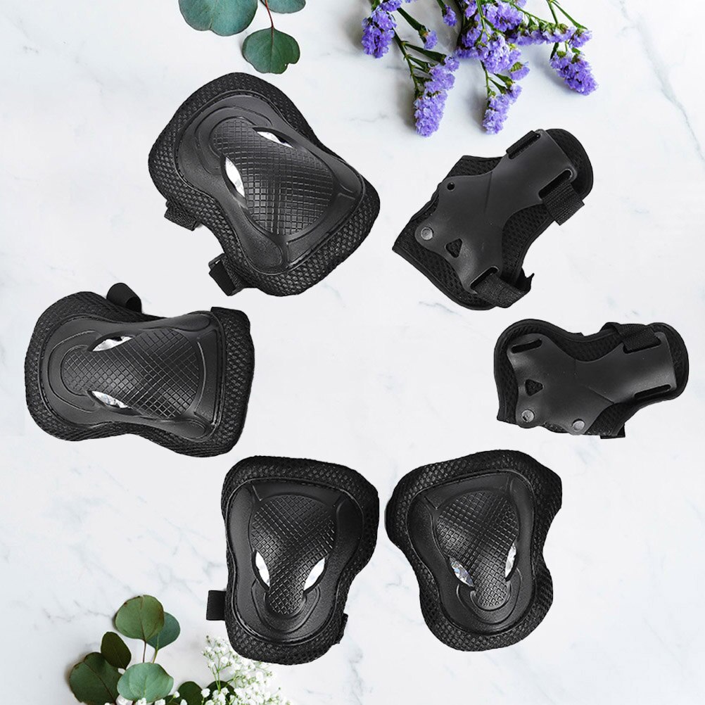 6Pcs Sports Protective Gear Kit Knee Protector Elbow Pads Set Wrist Brace Set Size Black