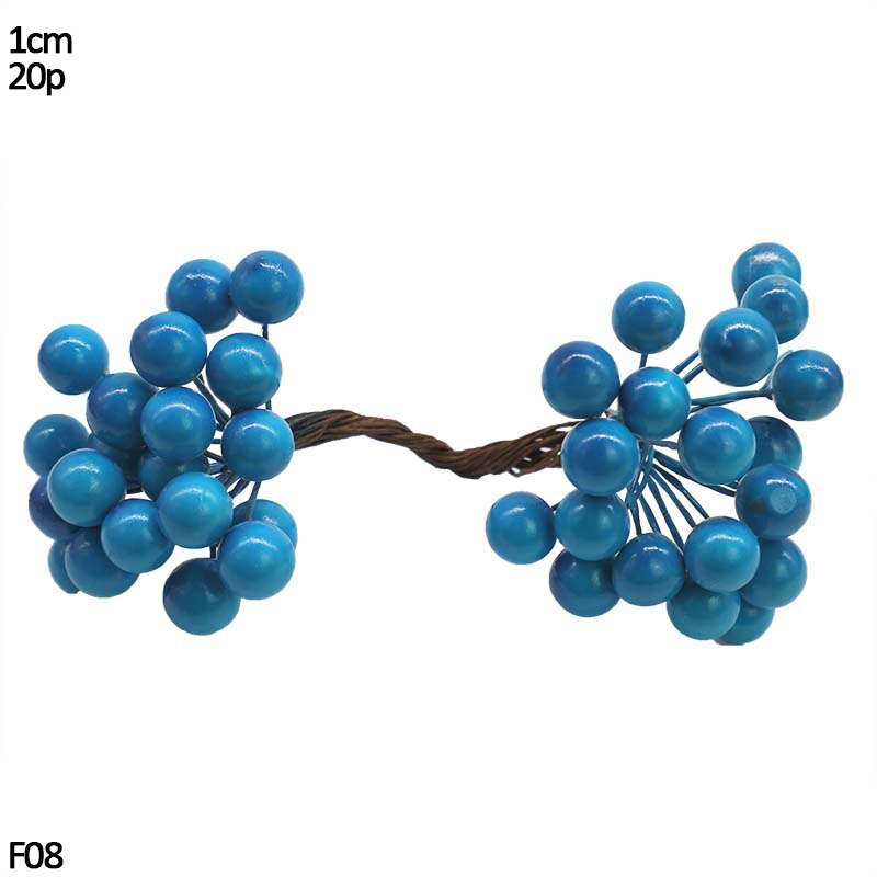 Mini blandet blå kunstige planter blomster kirsebær støvdrager bær buket kasse diy krans jul bryllupsfest deco forsyninger