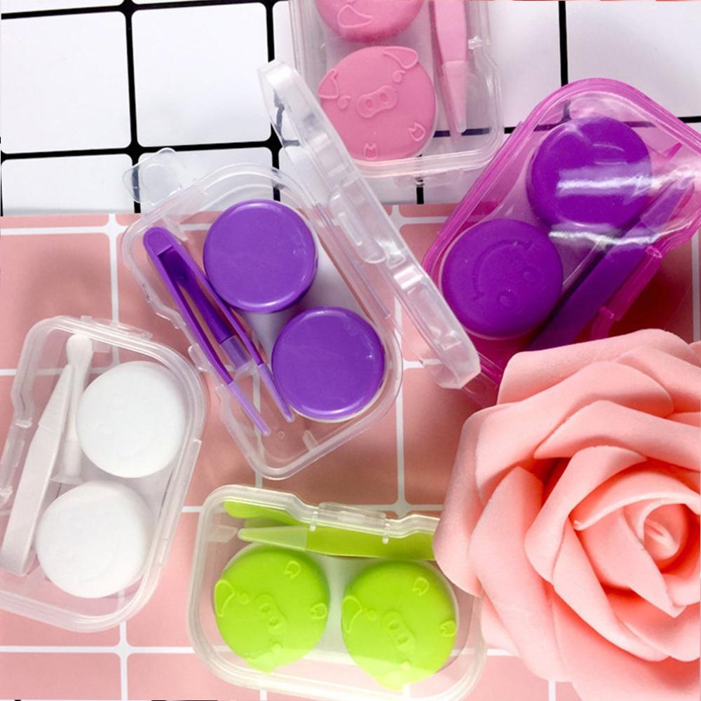 Caja de lentes de contacto de Color sólido Pp kit de cuidado ocular caja de lentes de contacto portátil caja de almacenamiento de espejo de viaje para el hogar