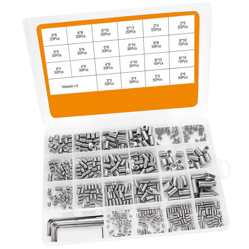 666Pcs Set Screw Hex Hexagon Socket Head Stainless Steel Headless Set Screw Assortment Kit M2 M3 M4 M5 M6 M8 Grub Screw