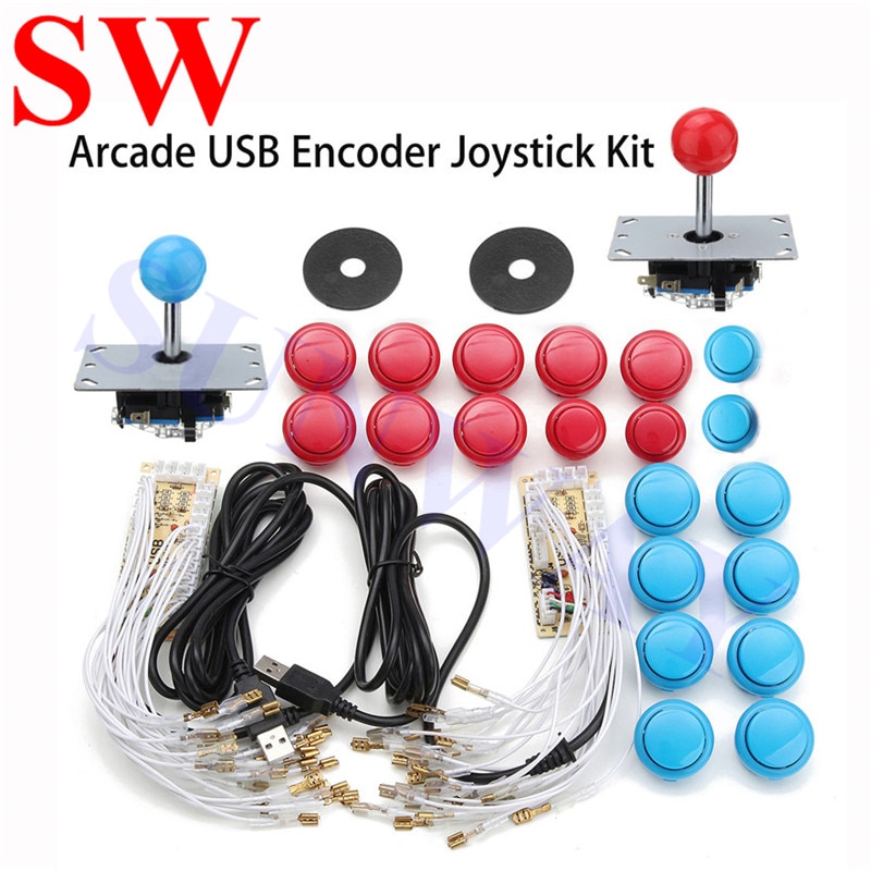 2 jugadores clásicos Arcade concurso DIY Kits codificador USB a PC Joystick + 4/8 maneras pegatina + arnés de cable para MAME