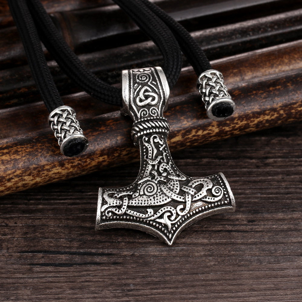 Nordic Thor Hammer Mjolnir Amulet Pendant Viking Jewelry Talisman Scandinavian Rope Chain Male Necklace