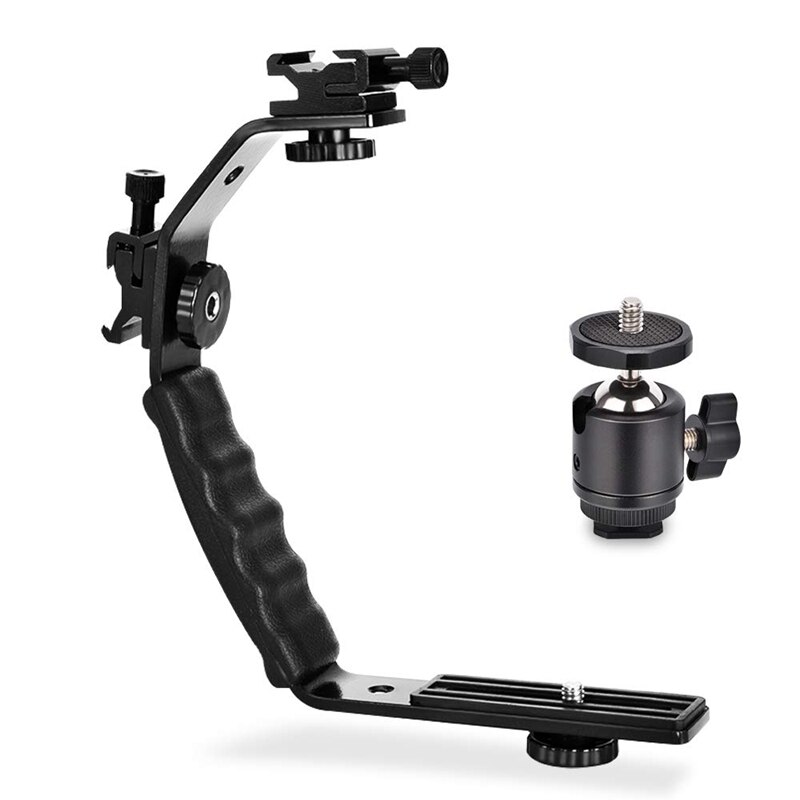Gepolsterter l-winkel-handhalter, robuster l-winkel-adapter mit kugelkopf und doppeltem blitzschuh für dslr-kameras: Default Title
