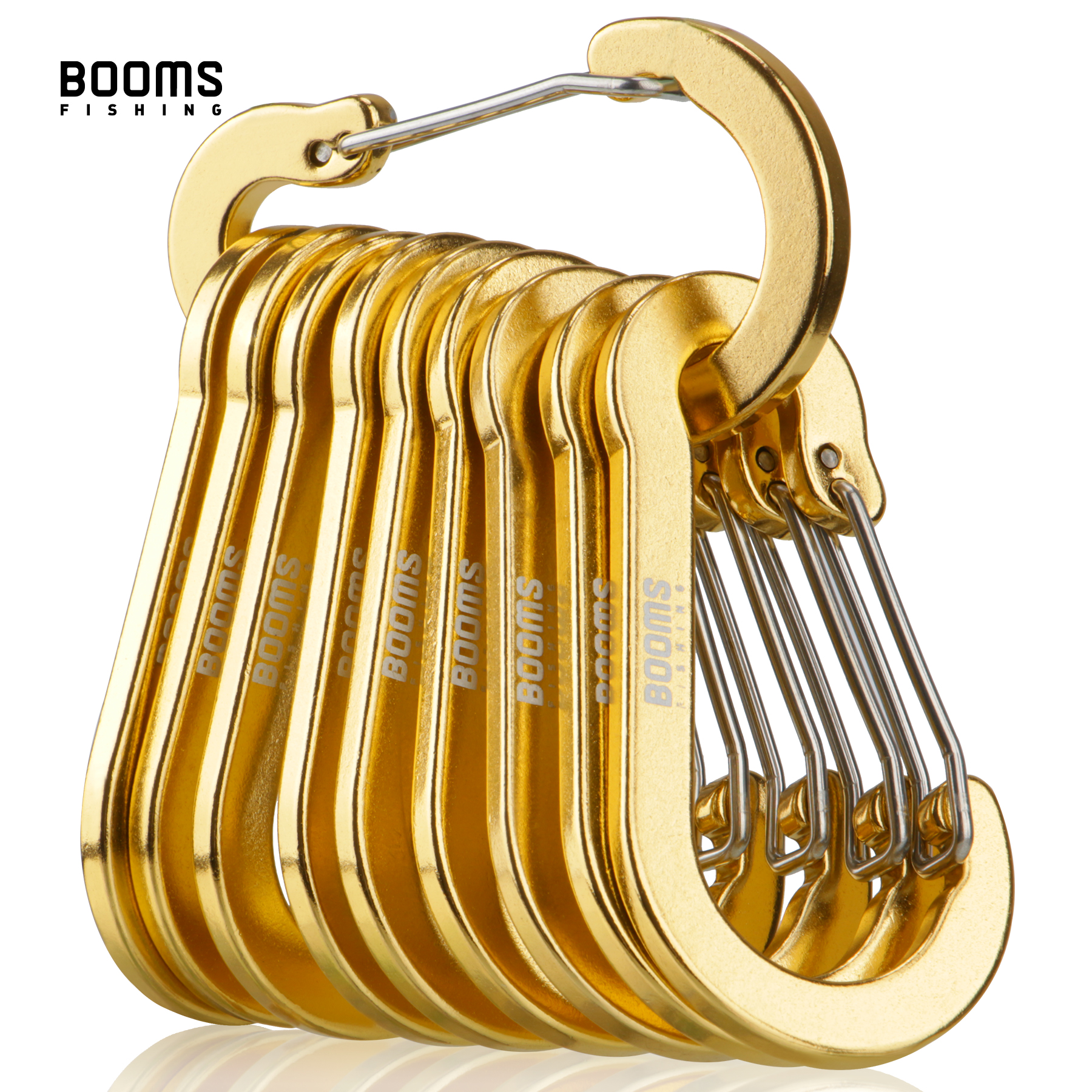 Booms Fishing CC5 MultiUse Carabiner 10Pcs 2.7in/7cm Outdoor Camping Buckle Keychain Aluminum Caribeaner Clip Fishing Acessories: Golden