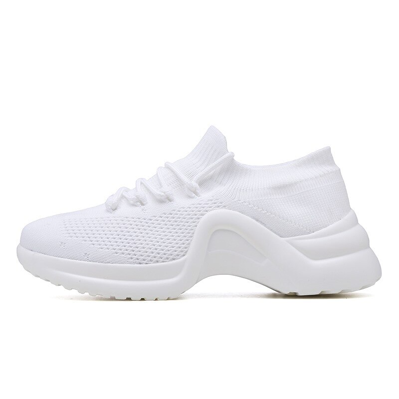 Pink Sport Shoes Women Summer Lace Up Ladies Tennis Shoes Female Breathable Woman Knit Sock Sneakers Tenis Feminino Damen Schuhe: White / 9