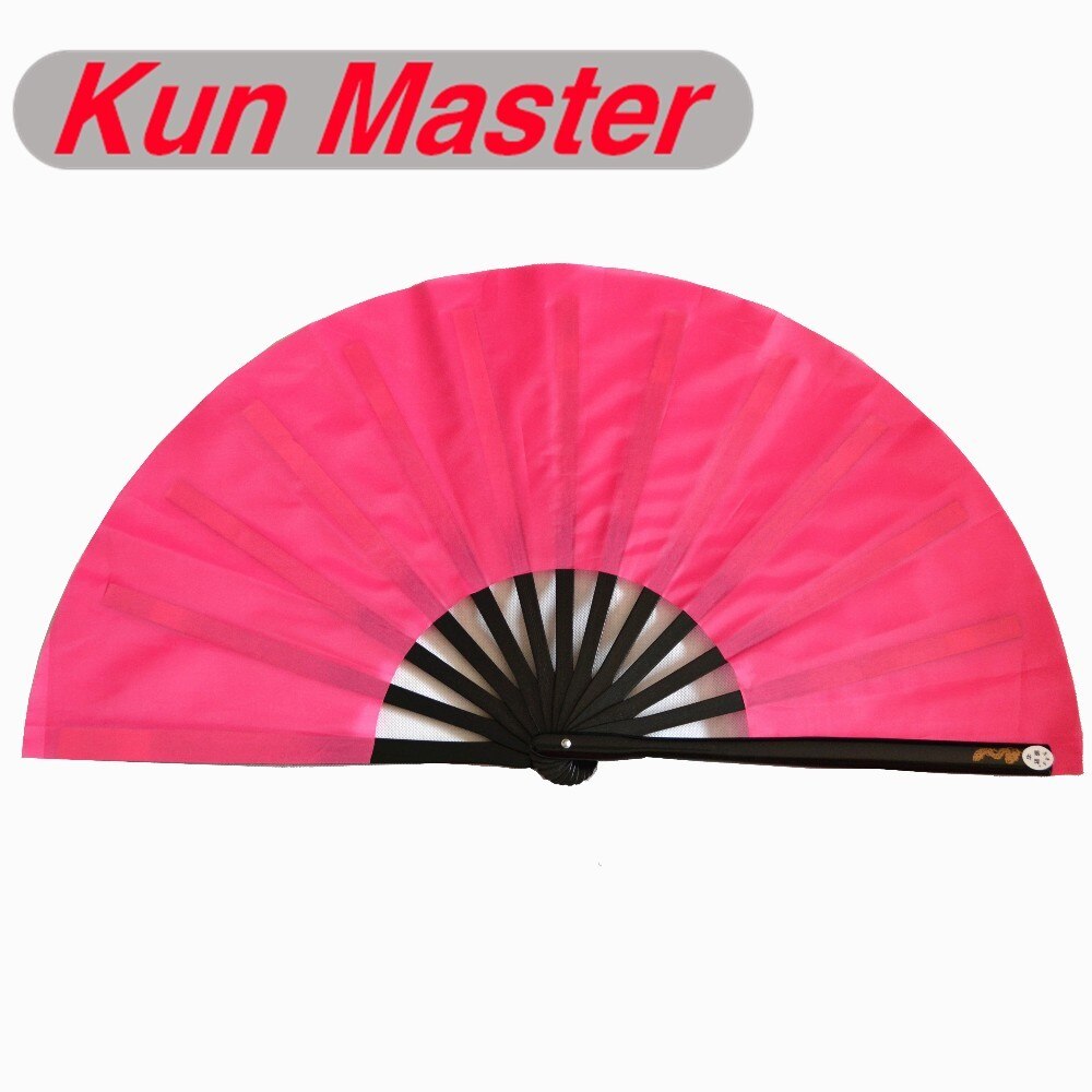 34 cm Kun Master Bamboe Chinese Tai Chi Kung Fu Vouwen Fan Zwart Frame Roze Cover