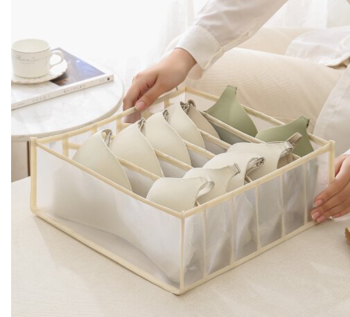 Underwear Bra Organizer Storage Box Drawer Closet Organizers Divider Boxes For Underwear Scarves Socks Bra: white-6grids