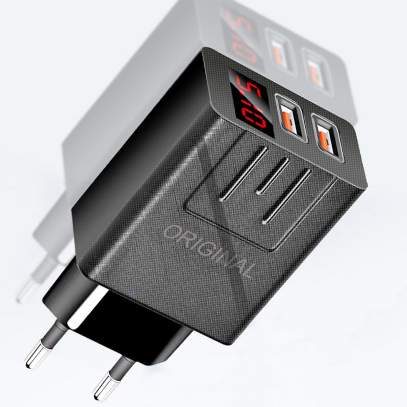 Smart Travel Charger 2.1A Digital Charger Display 2 Port USB Mobile Phone Accessories Charging ABS Plastic