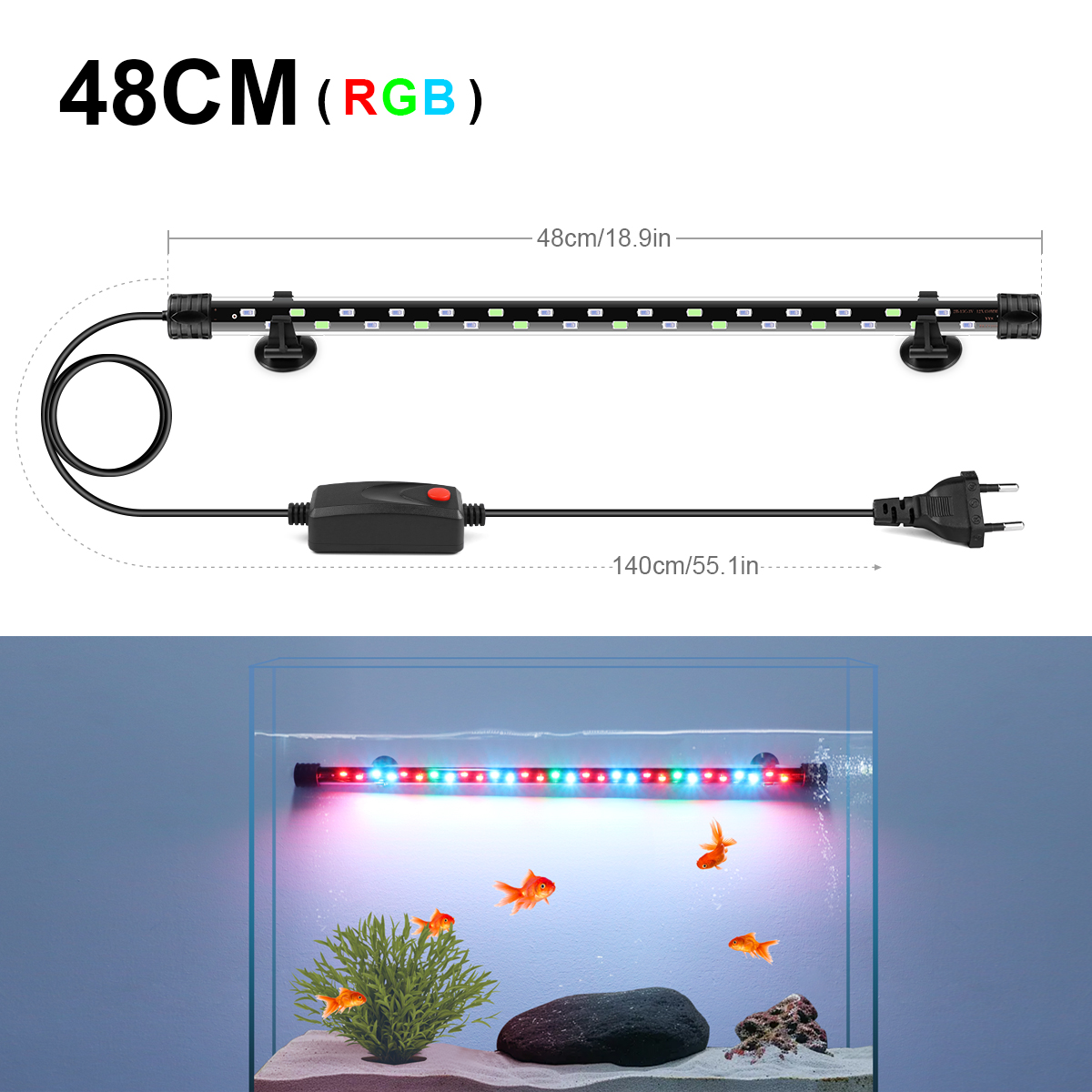 48/38CM LED pecera lámpara de tubo subacuática barra de luz 220V UE para acuario sumergible peces mascota planta crecimiento iluminación Decoración: Rosa