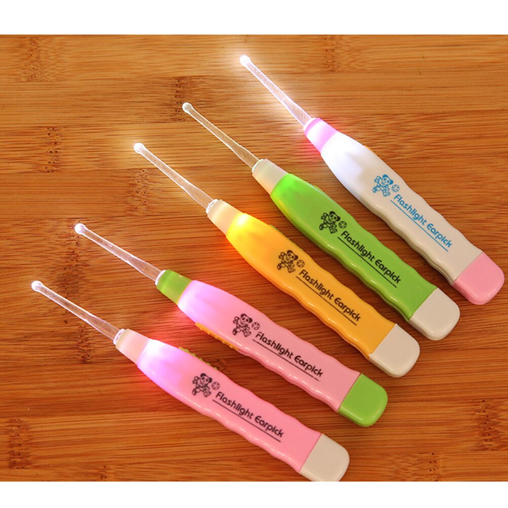 10 stks/partij Baby Veilig Multifunctionele Plastic LED zaklamp Earpick Gegraven Oor Lepel Oor Spuit -15
