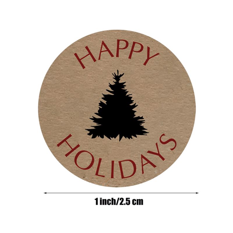 1 Roll Simple \"HAPPY HOLIDAYS\" Letters Pine Print Label Stickers Craft