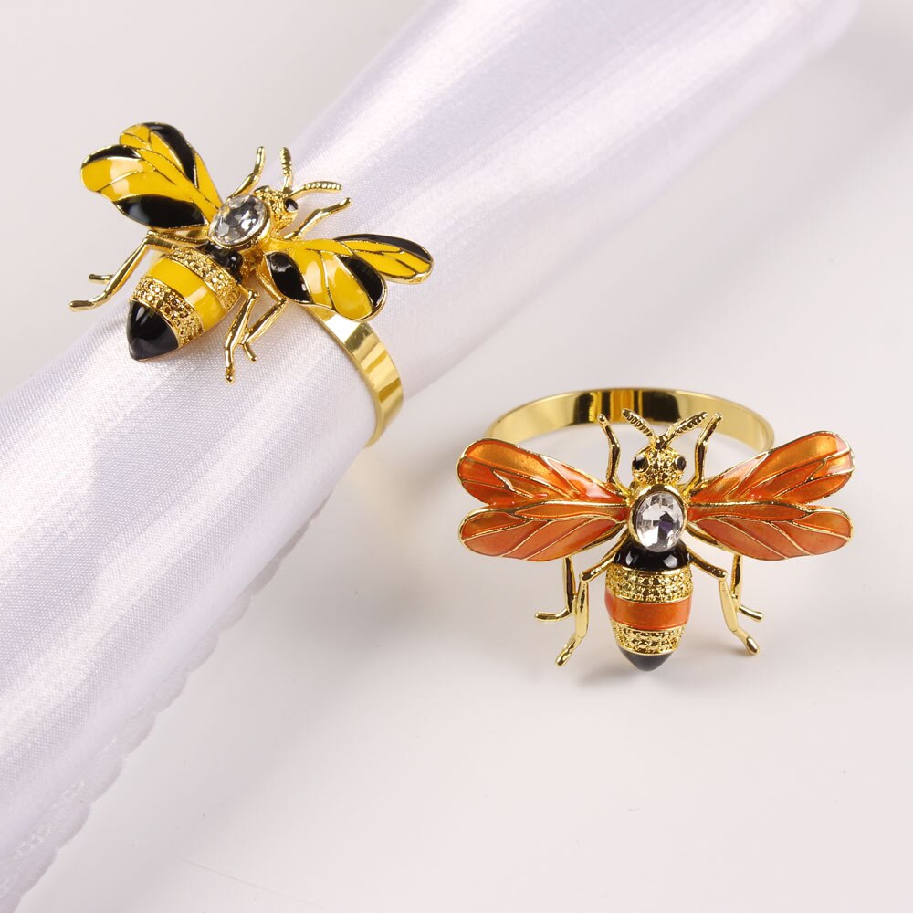 6Pcs De Bee Servet Gesp Servet Ring Alloy Groen Insect Dragonfly Drip Diamant Gesp Papieren Handdoeken,