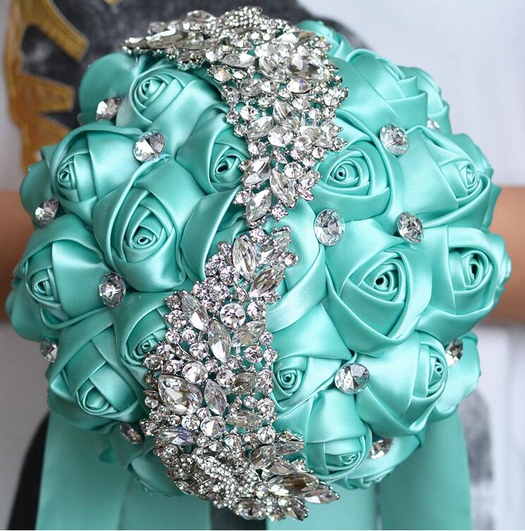 Rose Goud Rose Bruiloft Bloemen Bruidsboeketten Sparkly Luxe Diamond Crystal Voor Bruid Ramos De Novia