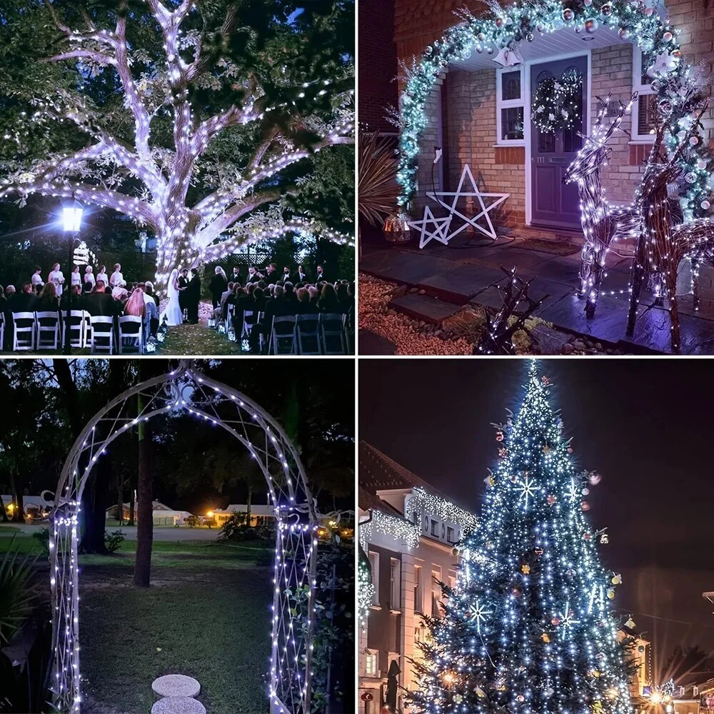 1 jeu de guirlandes lumineuses solaires pour l'extérieur, fil de cuivre étanche à 8 modes, lumière de conte de fées, lumière de noël, utilisée pour le jardin extérieur
