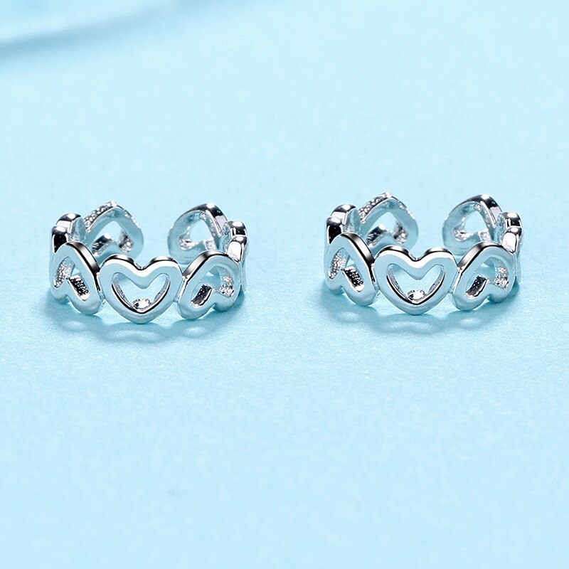 Solid 925 Sterling Silver Heart Ear Cuff Earrings Simple Non-Pierced Ear Cuffs Clip On Earrings for Women Girls