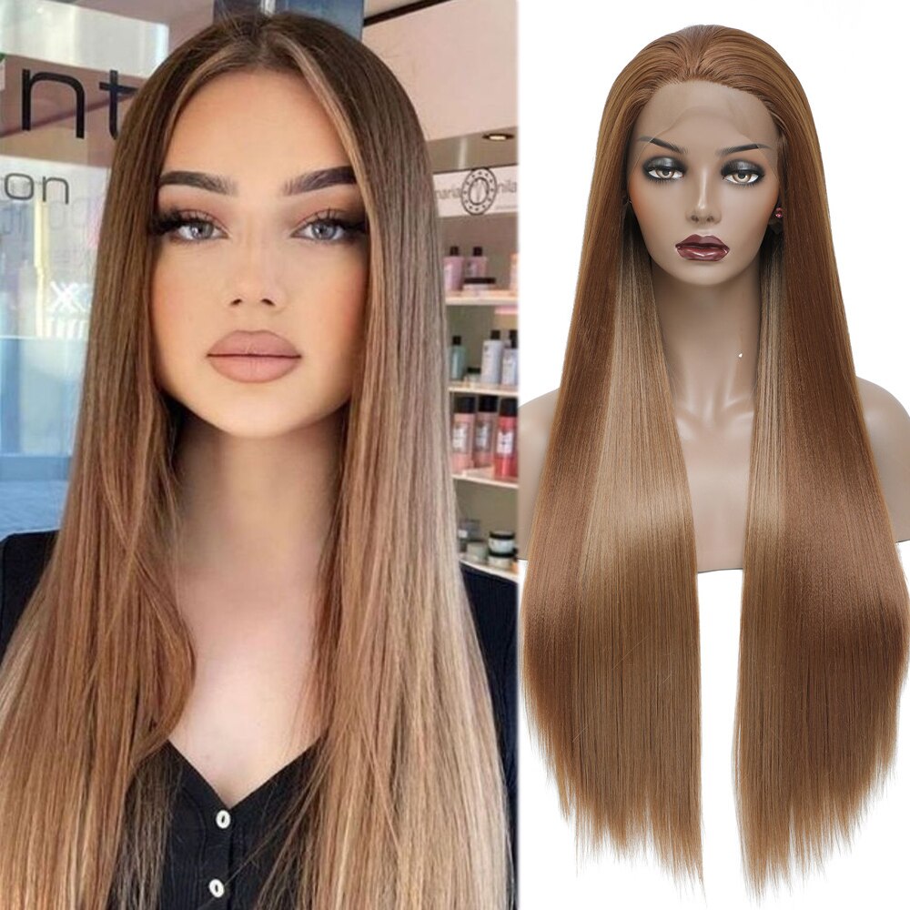 X-TRESS 13X3 Lace Front Synthetic Wigs For Women Black Colored Free Part Long Straight Soft Natural Daily Hair Wig 150% Density: #30